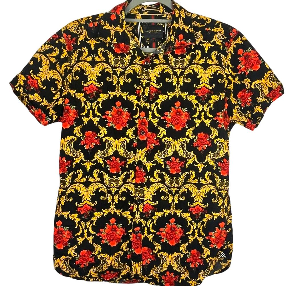Denim and Flower Ricky Singh Mens Shirt Floral Short Sleeve Button Up
